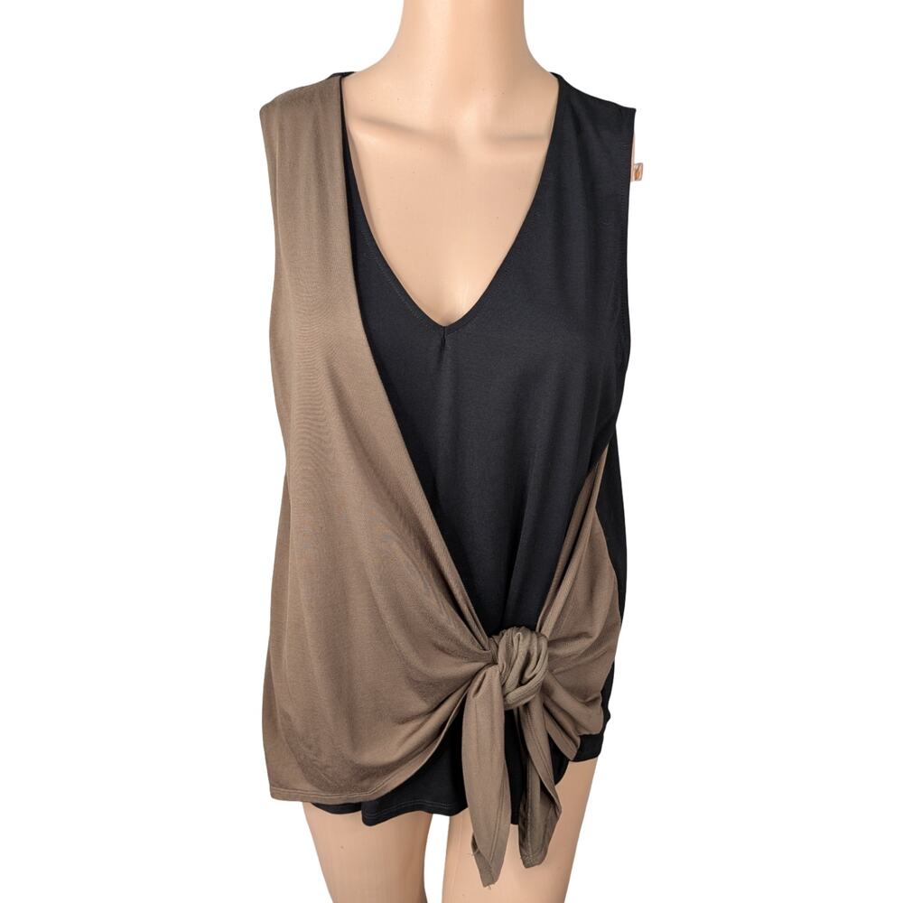 Anthropologie Sunday In Brooklyn Colorblock Side Tie Knit Top M Black Olive